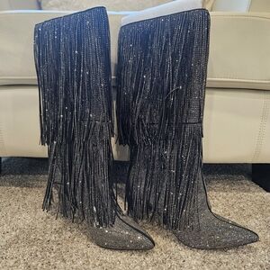 Elegant Black Fringe Women's Boots. Brand NEW. Sparkle Galore. So Fun!